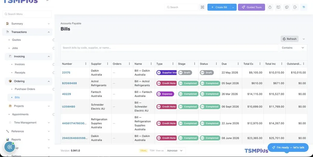 Track supplier bills and accounts payable