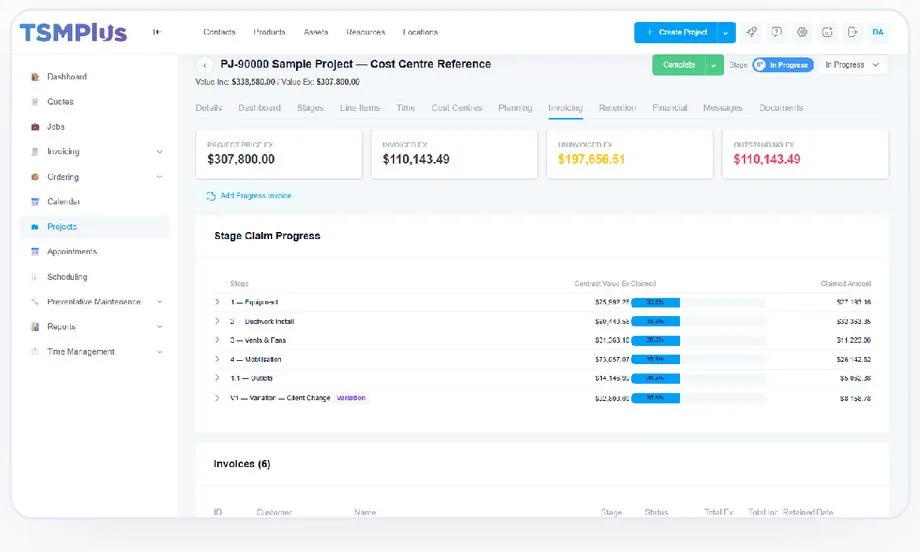 Invoice against what's actually complete, stage by stage