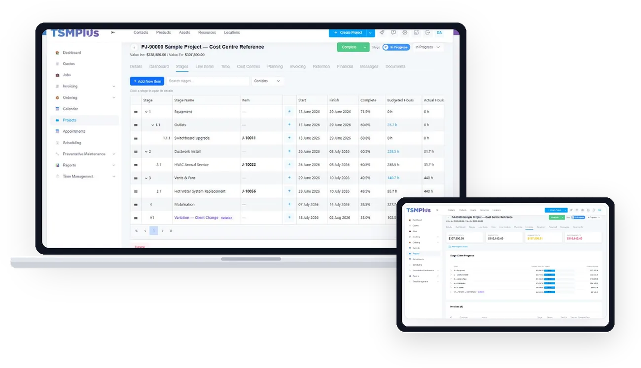 TSMPlus Projects on a laptop and tablet