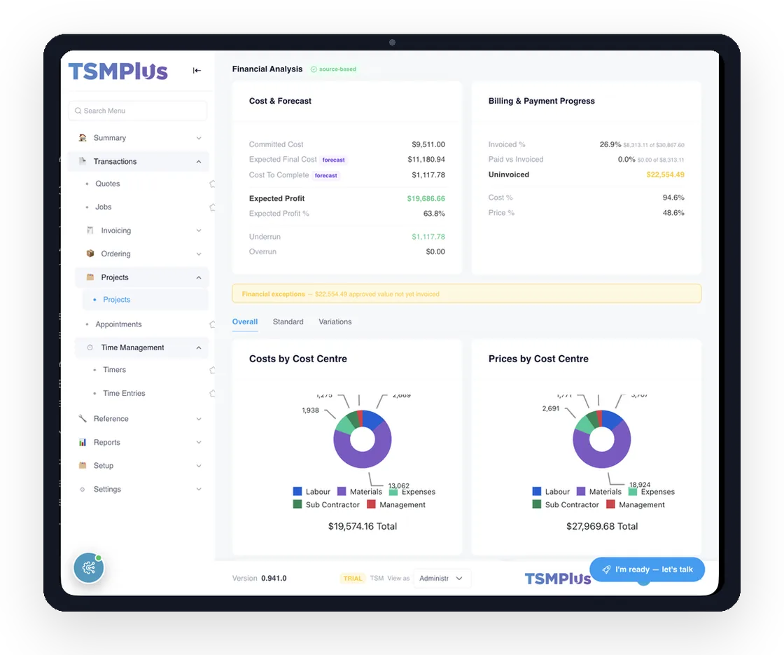 TSMPlus financial analysis on a tablet